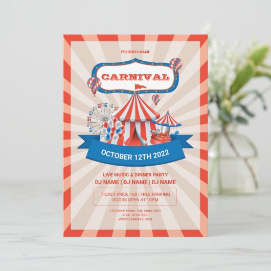 カーニバルおもしろいフェアパーティーチラシ 招待状 (スタンド正面)