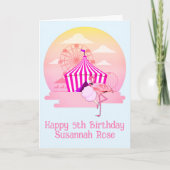 カーニバルのおもしろいフラミンゴキッズ5th誕生日 カード (正面)