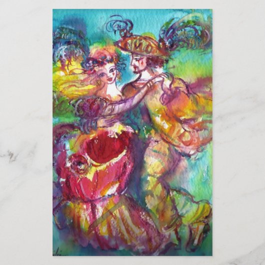 カーニバルのダンスの仮面舞踏会のダンサーのピンクの黄色の青 便箋 (裏面)