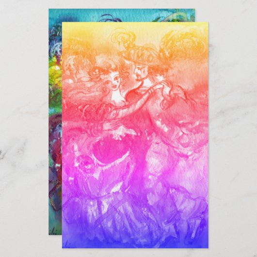 カーニバルのダンスの仮面舞踏会のダンサーのピンクの黄色の青 便箋 (正面/裏面)