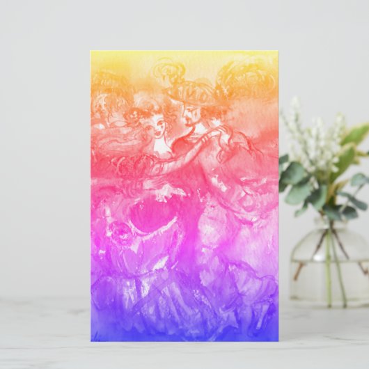 カーニバルのダンスの仮面舞踏会のダンサーのピンクの黄色の青 便箋 (スタンド正面)