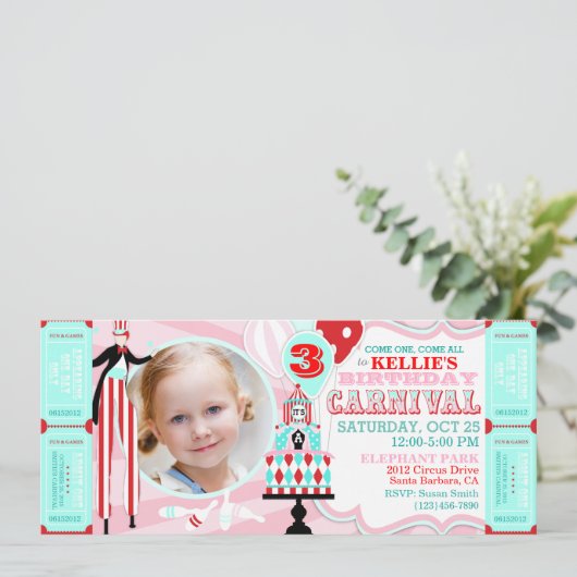 カーニバルのテントのケーキの誕生日の招待状 招待状 (スタンド正面)