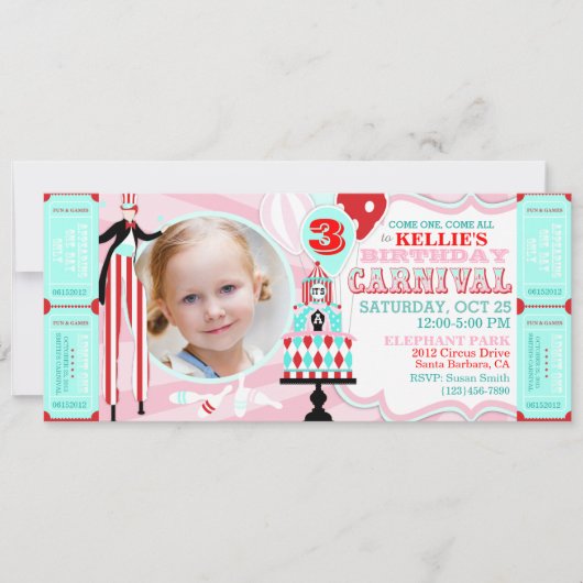 カーニバルのテントのケーキの誕生日の招待状 招待状 (正面)