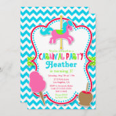 カーニバルのパーティーの回転木馬の馬の誕生日の招待状 招待状 (正面/裏面)