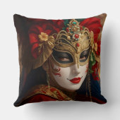 カーニバルのヴェネツィアマスクレッドグリーン金ゴールド クッション (裏面)