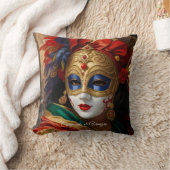 カーニバルのヴェネツィアマスク金ゴールド赤ブルー クッション (ブランケット)