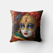 カーニバルのヴェネツィアマスク金ゴールド赤ブルー クッション (裏面)