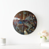 カーニバルの公平な回転木馬は馬メリー行きますRoung ラージ壁時計 (ホーム)