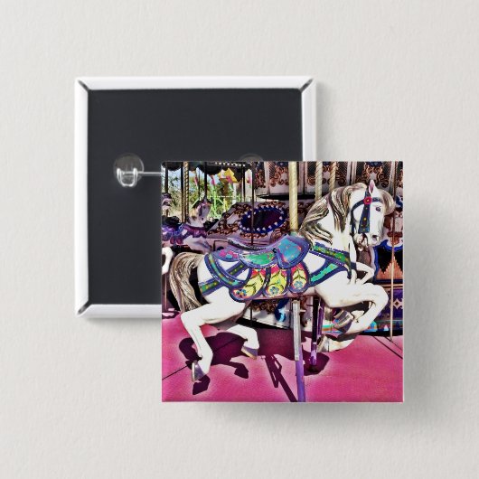 カーニバルの写真のギフトのカラフルな回転木馬の馬 缶バッジ (正面&裏面)