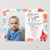 カーニバルの写真の招待のかわいいサーカスの誕生会 招待状 (正面/裏面)