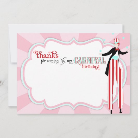 カーニバルの支柱の歩行者の綿菓子は感謝していしています サンキューカード (裏面)
