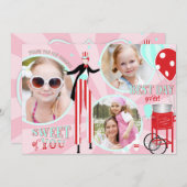 カーニバルの支柱の歩行者の綿菓子は感謝していしています サンキューカード (正面/裏面)