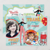 カーニバルの支柱の歩行者の綿菓子は感謝していしています サンキューカード (正面/裏面)