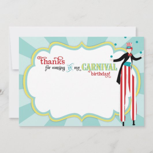カーニバルの支柱の歩行者の綿菓子は感謝していしています サンキューカード (裏面)