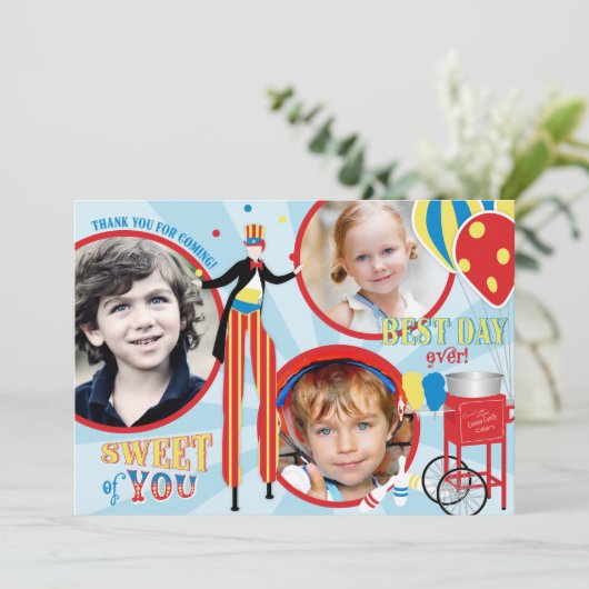 カーニバルの支柱の歩行者の綿菓子は感謝していしています サンキューカード (スタンド正面)