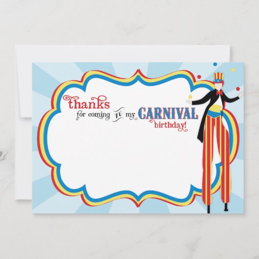 カーニバルの支柱の歩行者の綿菓子は感謝していしています サンキューカード (裏面)