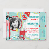 カーニバルの支柱の歩行者及び綿菓子の誕生日 招待状 (正面)