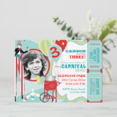 カーニバルの支柱の歩行者及び綿菓子の誕生日 招待状 (スタンド正面)