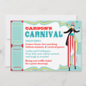 カーニバルの支柱の歩行者及び綿菓子の誕生日 招待状 (裏面)