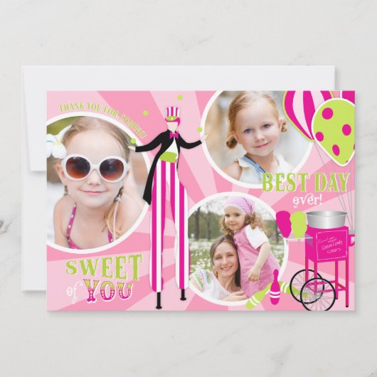 カーニバルの支柱の歩行者及び綿菓子は3感謝していしています サンキューカード (正面)