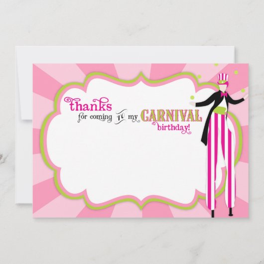 カーニバルの支柱の歩行者及び綿菓子は3感謝していしています サンキューカード (裏面)