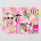 カーニバルの支柱の歩行者及び綿菓子は3感謝していしています サンキューカード (正面/裏面)