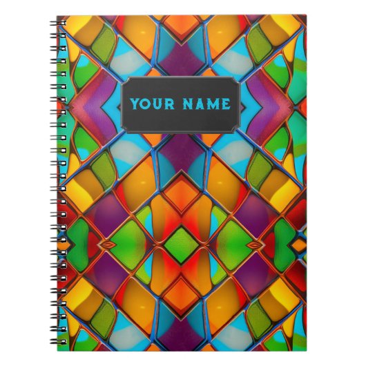 カーニバルの明るい色のガラスのタイル – あなたの名前 ノートブック (正面)