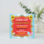 カーニバルの玄関ひさしのバースデーパーティ招待状 招待状 (スタンド正面)