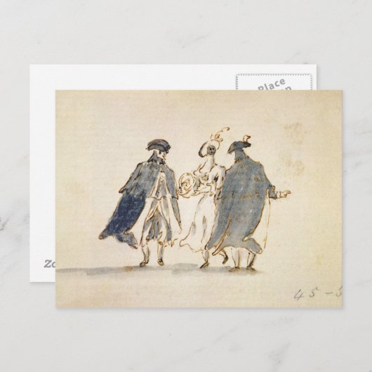 カーニバルの衣裳の3つの覆われた姿(ペン及び ポストカード (正面/裏面)