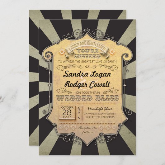 カーニバルの黒のストライブ柄の結婚式招待状 招待状 (正面/裏面)