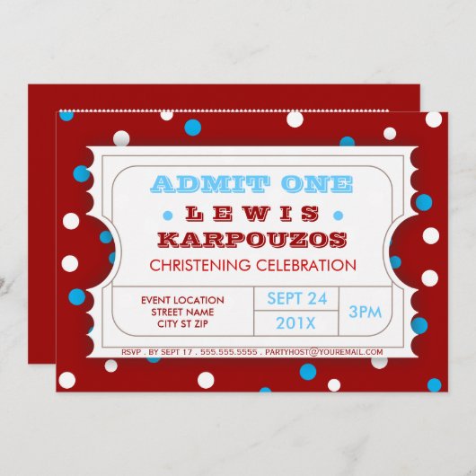 カーニバルの《キリスト教》洗礼式や命名式のパーティーのチケットの招待状 招待状 (正面/裏面)