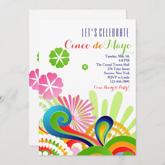 カーニバルはCinco deメーヨーの招待状を着色します 招待状 (正面/裏面)