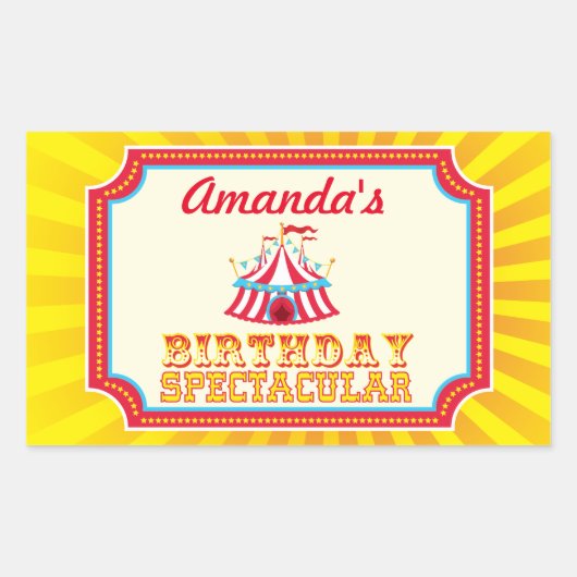 カーニバルまたはサーカスのステッカーとカスタム文字 長方形シール (正面)