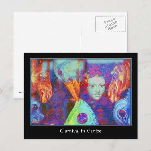 カーニバルインヴェネツィア – カラフルカーニバルマスク ポストカード (正面/裏面)