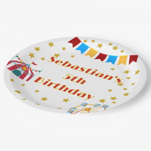 カーニバルカスタムをテーマにした誕生日パーティー ペーパープレート (アングル)