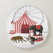 カーニバルカラフルフェスティバルテーマ動物ビッグトップ ラウンドクッション (裏面)