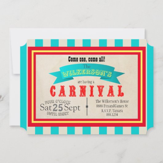 カーニバルクラシックテーマパーティヴィンテージスタイルストライプ 招待状 (正面)