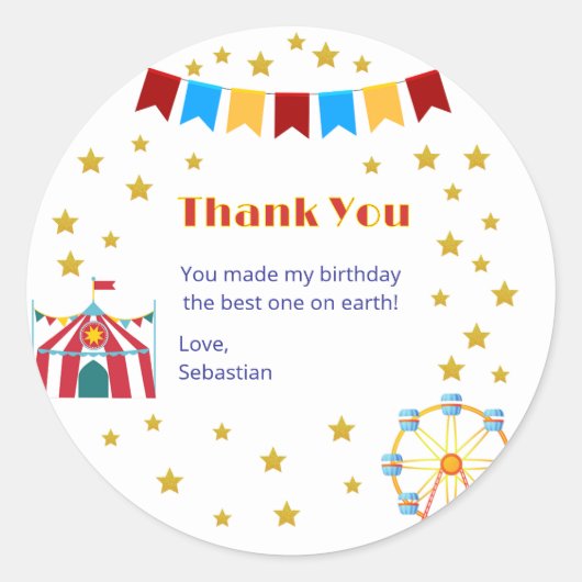 カーニバルクラシックフライトスティッカー付き金ゴールド星 ラウンドシール (正面)