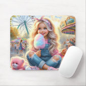 カーニバルコットンキャンディ付き少女 マウスパッド (マウス)