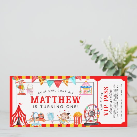 カーニバルサーカスショーチケット入り口子供の誕生日 招待状 (スタンド正面)