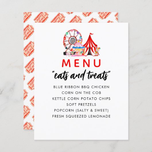 カーニバルサーカスショー誕生日パーティーメニュー (正面/裏面)