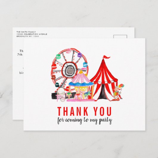 カーニバルサーカスショー風船ありがとう誕生日 ポストカード (正面/裏面)