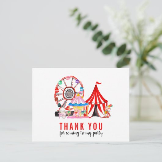 カーニバルサーカスショー風船ありがとう誕生日 ポストカード (スタンド正面)
