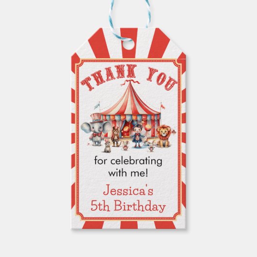 カーニバルサーカスショー&アニマルズ誕生日ありがとう ギフトタグ (正面)