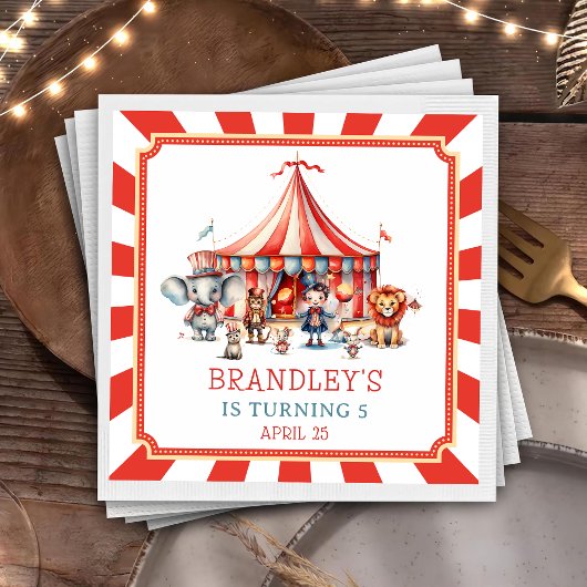 カーニバルサーカスショー&アニマルズ誕生日ナプキン スタンダードカクテルナプキン