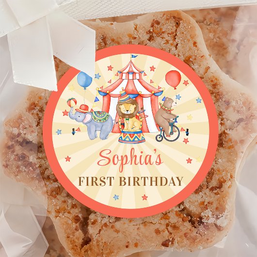 カーニバルサーカスショー&アニマルズ誕生日 ラウンドシール