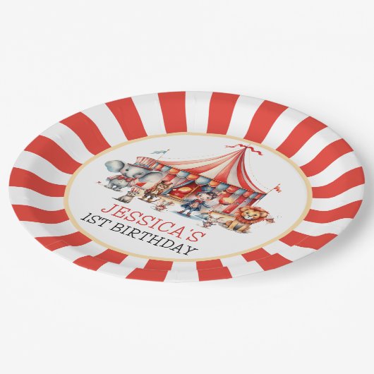 カーニバルサーカスショー&アニマルバースデーパーティー ペーパープレート (アングル)