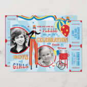 カーニバルサーカスジャグリングスティルトウォーカーズ誕生日 招待状 (正面/裏面)