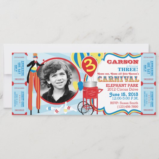 カーニバルサーカススティルウォーカー誕生日 招待状 (正面)