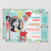 カーニバルサーカススティルトウォーカー誕生日 招待状 (正面/裏面)